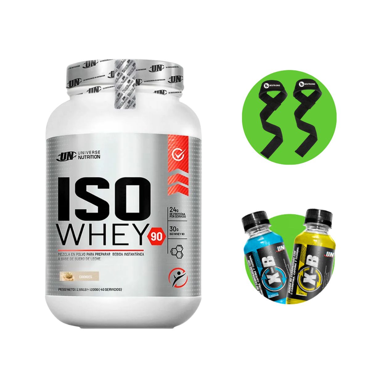 UNIVERSAL NUTRITION - PROTEÍNA ISOWHEY 1 KG COOKIES + STRAPS + XB