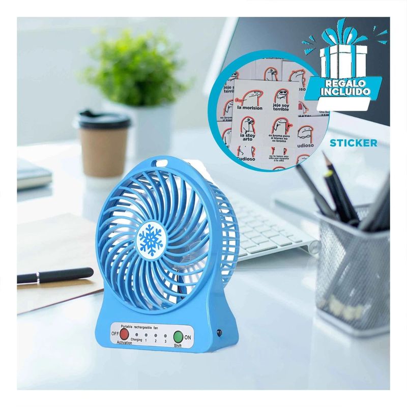 GENERICO - Ventilador de Alta Eficiencia Mini Azul Y+Regalo Agendita
