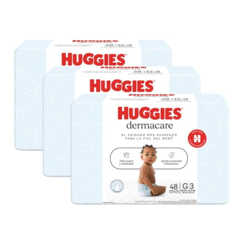 HUGGIES - PACK DE 3 PAÑALES HUGGIES DERMACARE TALLA G X48