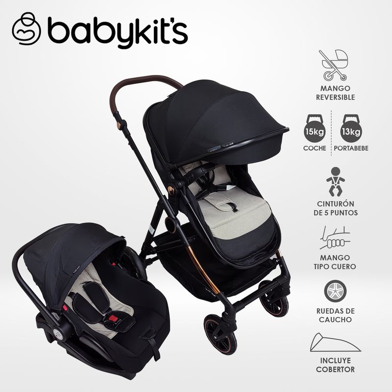 BABY KITS - Coche Cuna Vox TS Gold con Portabebé y base de auto Beige
