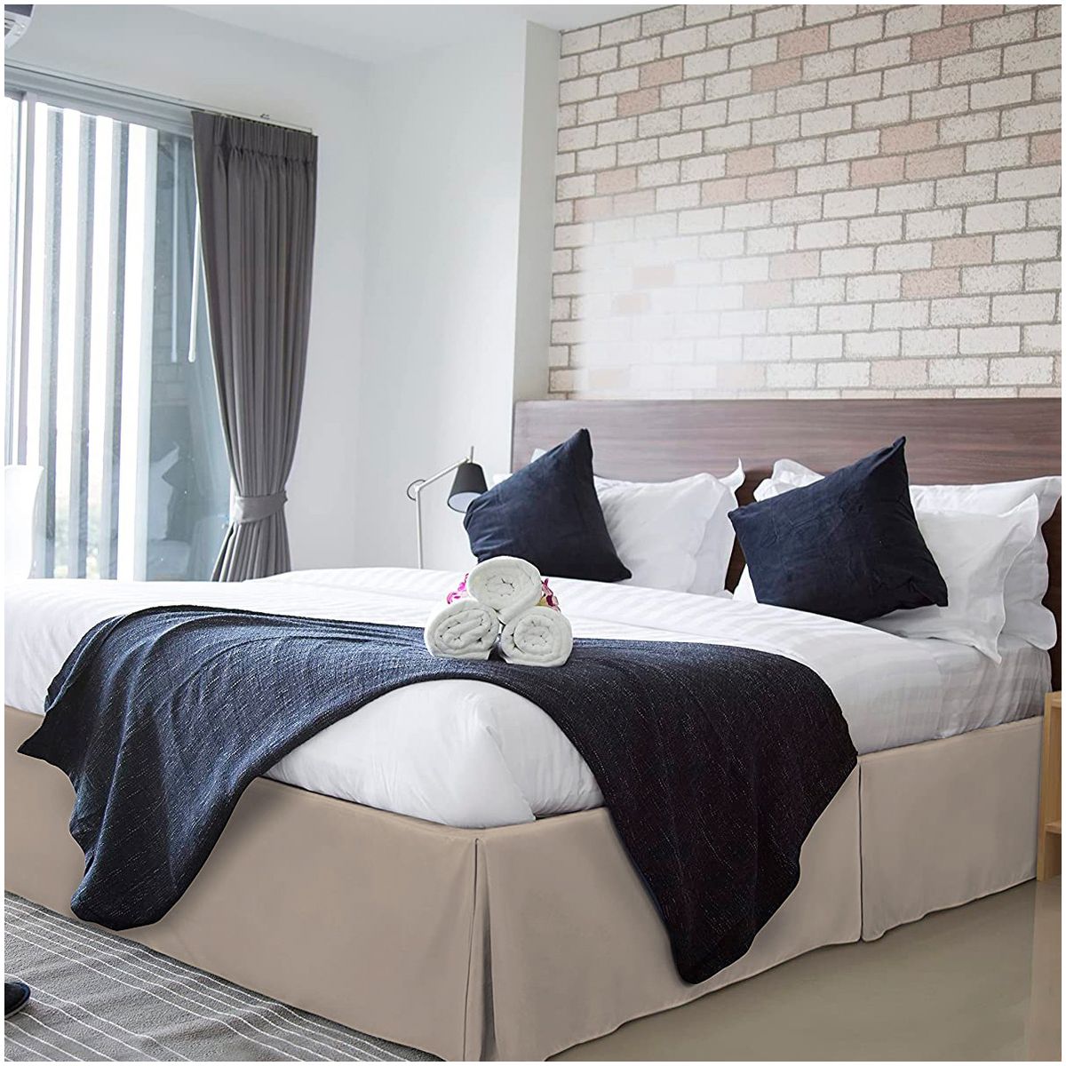 GENERICO - FALDON DE TARIMA KING 198CM x 203CM ELEGANCE DRILL BEIGE CLARO 35CM