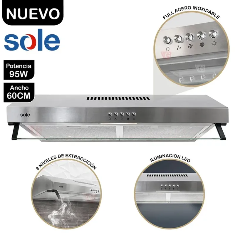 SOLE - Campana Extractora Roma Acero Inoxidable 60cm Sole TURE15
