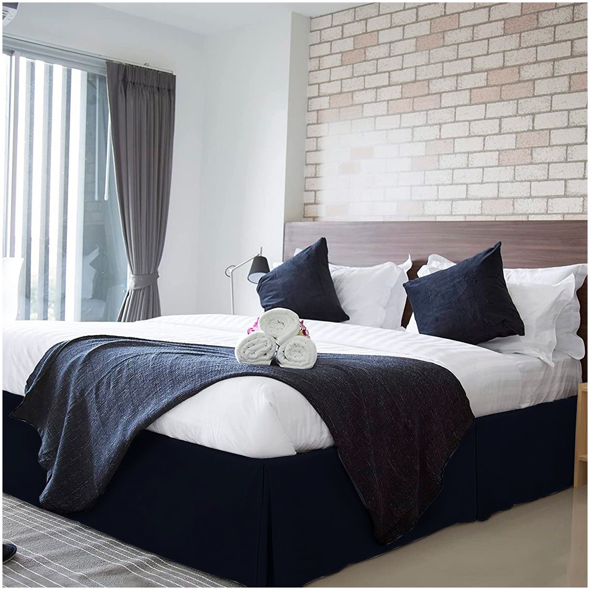 GENERICO - FALDON DE TARIMA KING 198CM x 203CM ELEGANCE DRILL AZUL MARINO 35CM