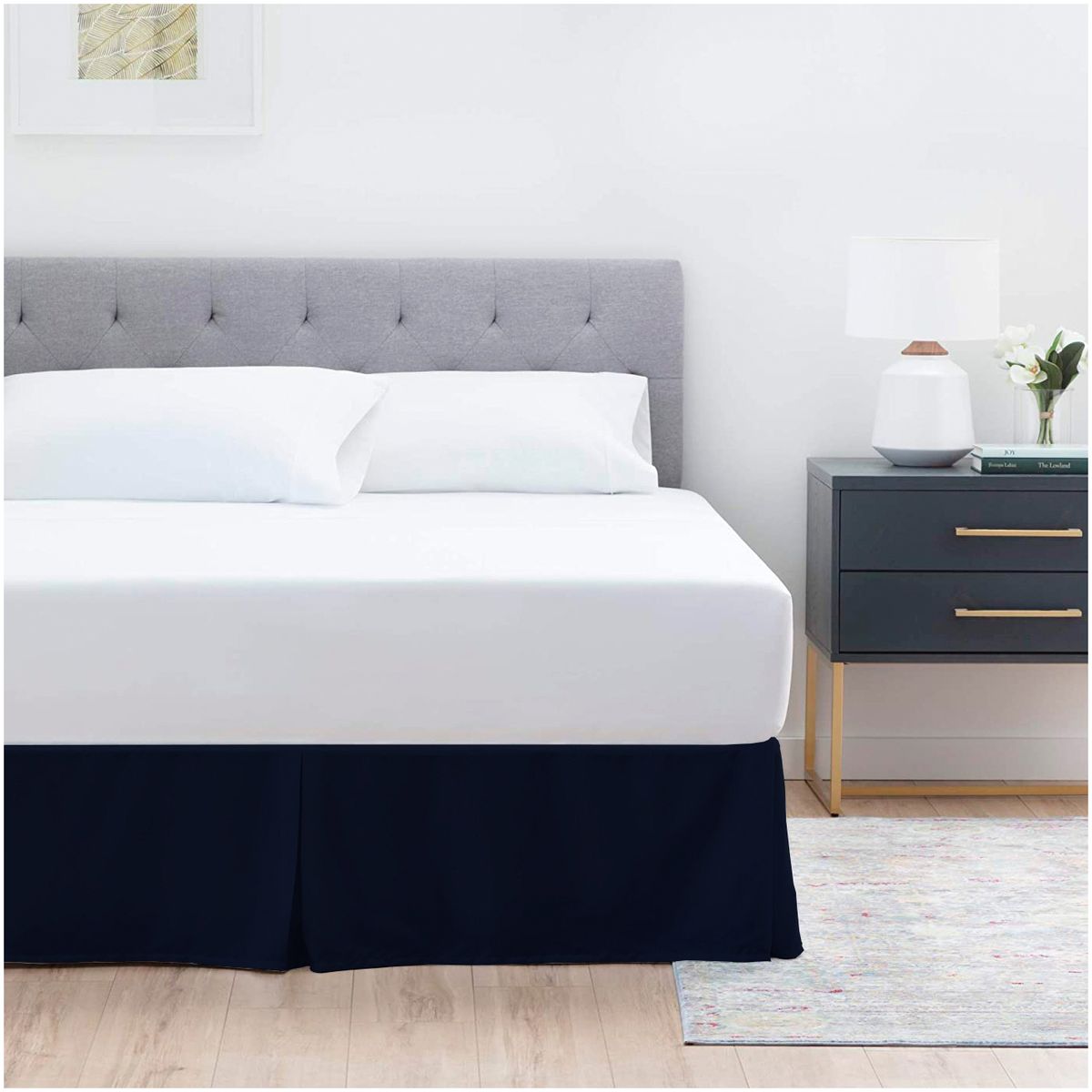 GENERICO - FALDON DE TARIMA KING 198CM x 203CM ELEGANCE DRILL AZUL MARINO 35CM