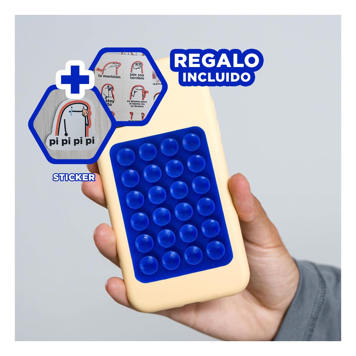 GENERICO - Soporte Adhesivo de Silicona en Azul Y+Regalo Stickers