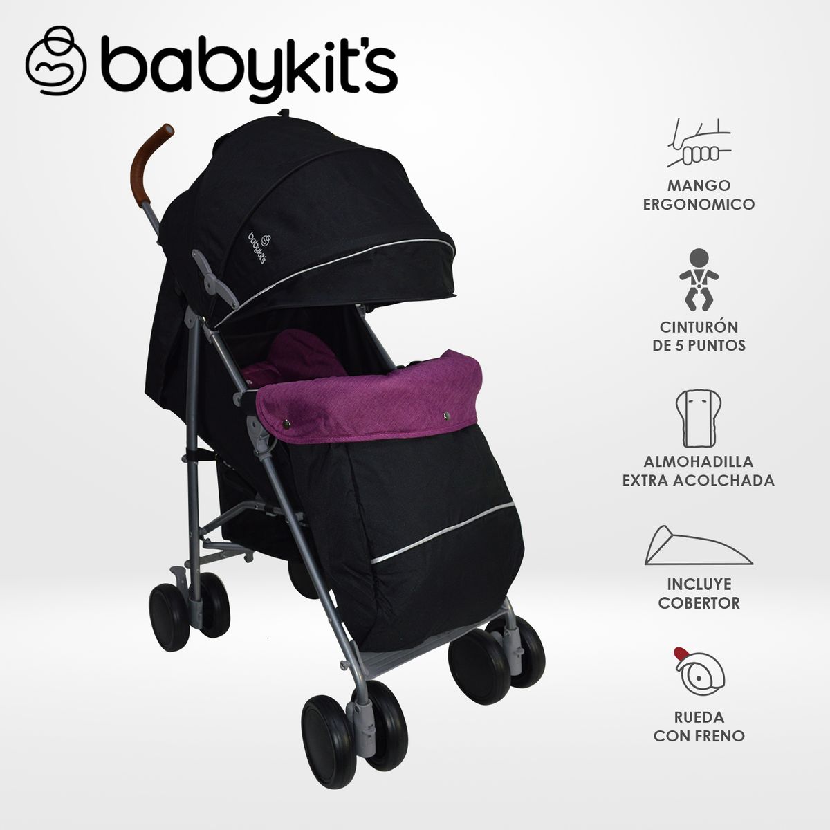 BABY KITS - Coche Bastón Clap Baby Kits Morado
