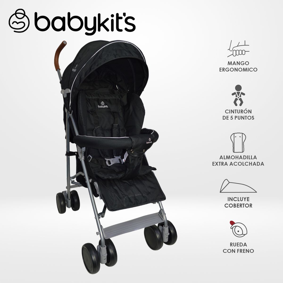 BABY KITS - Coche Bastón Clap Baby Kits Negro