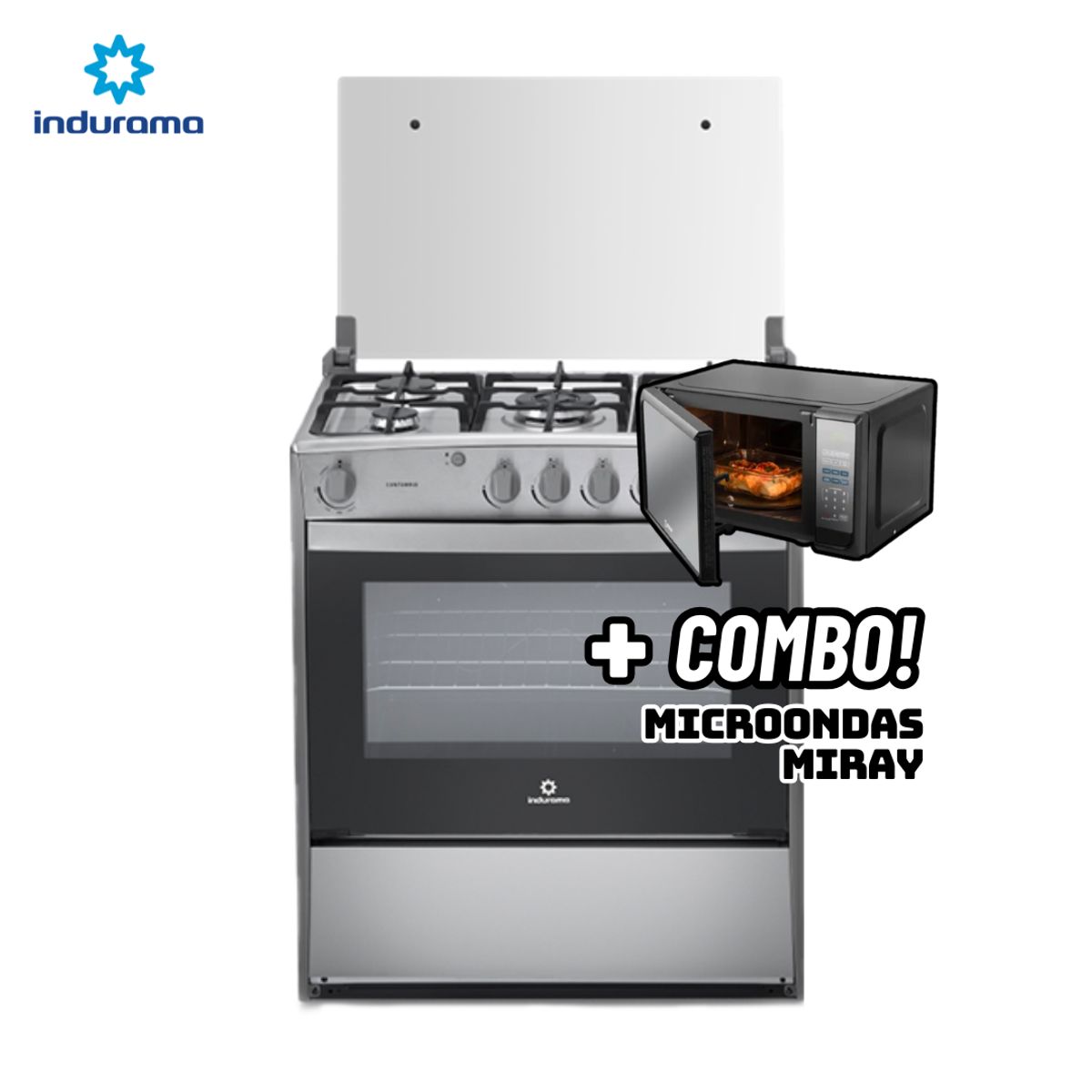 INDURAMA - COCINA DE PIE INDURAMA A GAS 5 HORNILLAS CROMA - CANTABRIA + MICROONDAS MIRAY HMM-20N