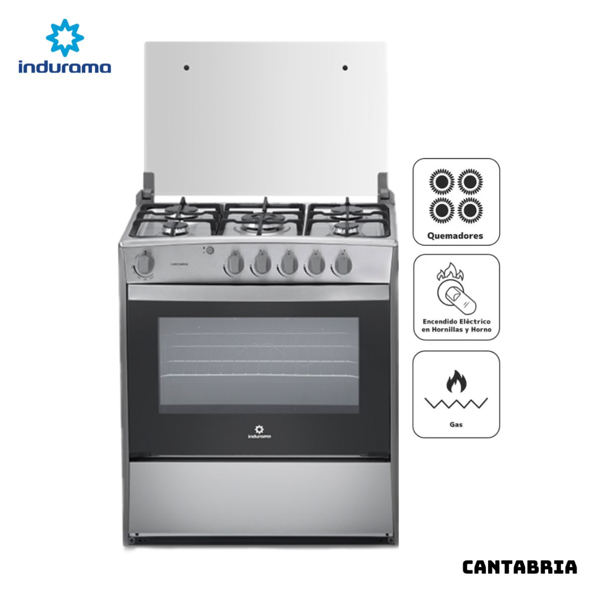 INDURAMA - COCINA DE PIE INDURAMA A GAS 5 HORNILLAS CROMA - CANTABRIA + MICROONDAS MIRAY HMM-20N