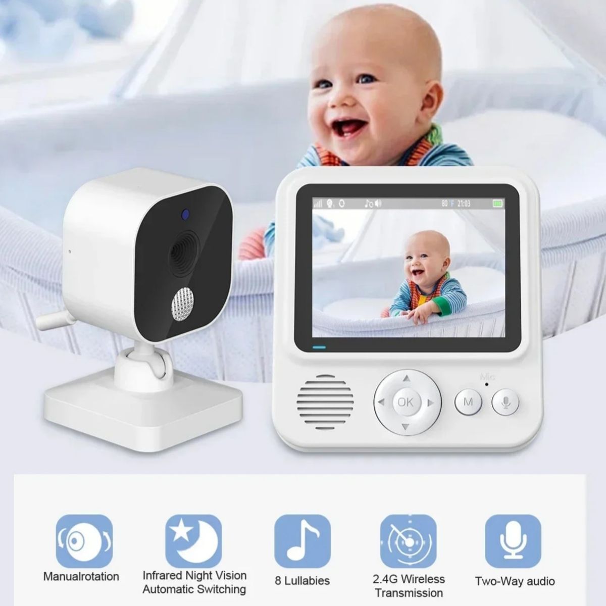 GENERICO - VIDEO MONITOR PARA BEBES HD CON CAMARA PORTATIL