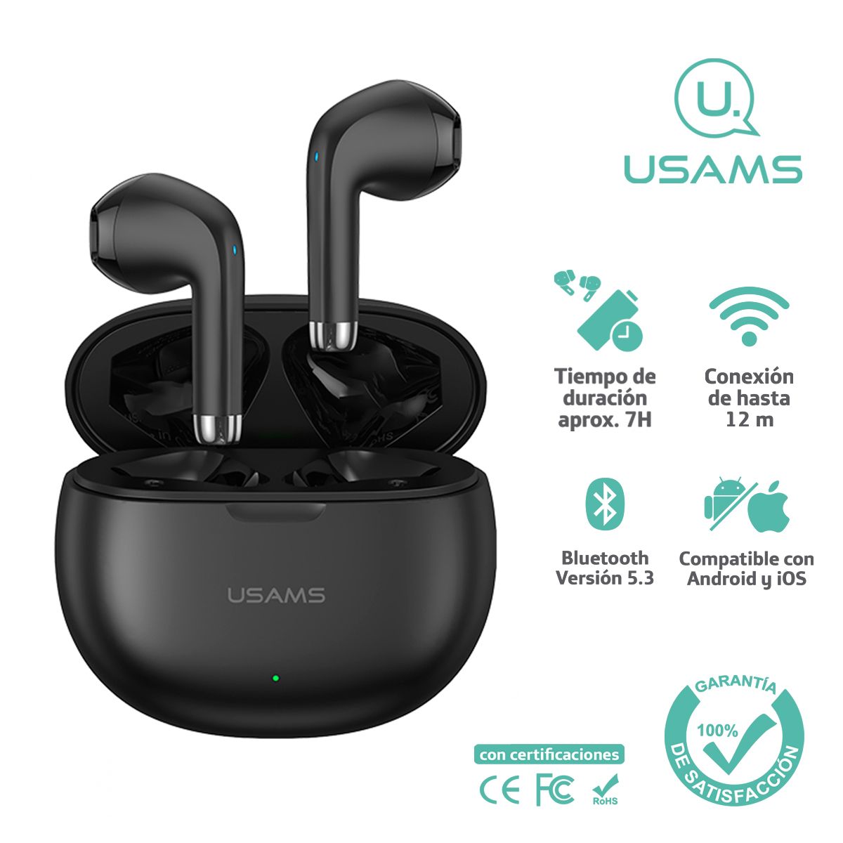 USAMS - Audífonos auriculares inalámbricos USAMS BT53 Negro YO17