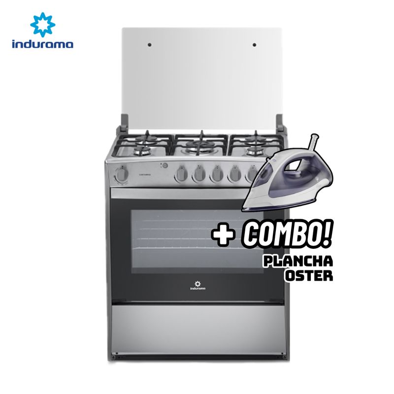 INDURAMA - COCINA DE PIE INDURAMA A GAS 5 HORNILLAS CROMA - CANTABRIA + PLANCHA OSTER