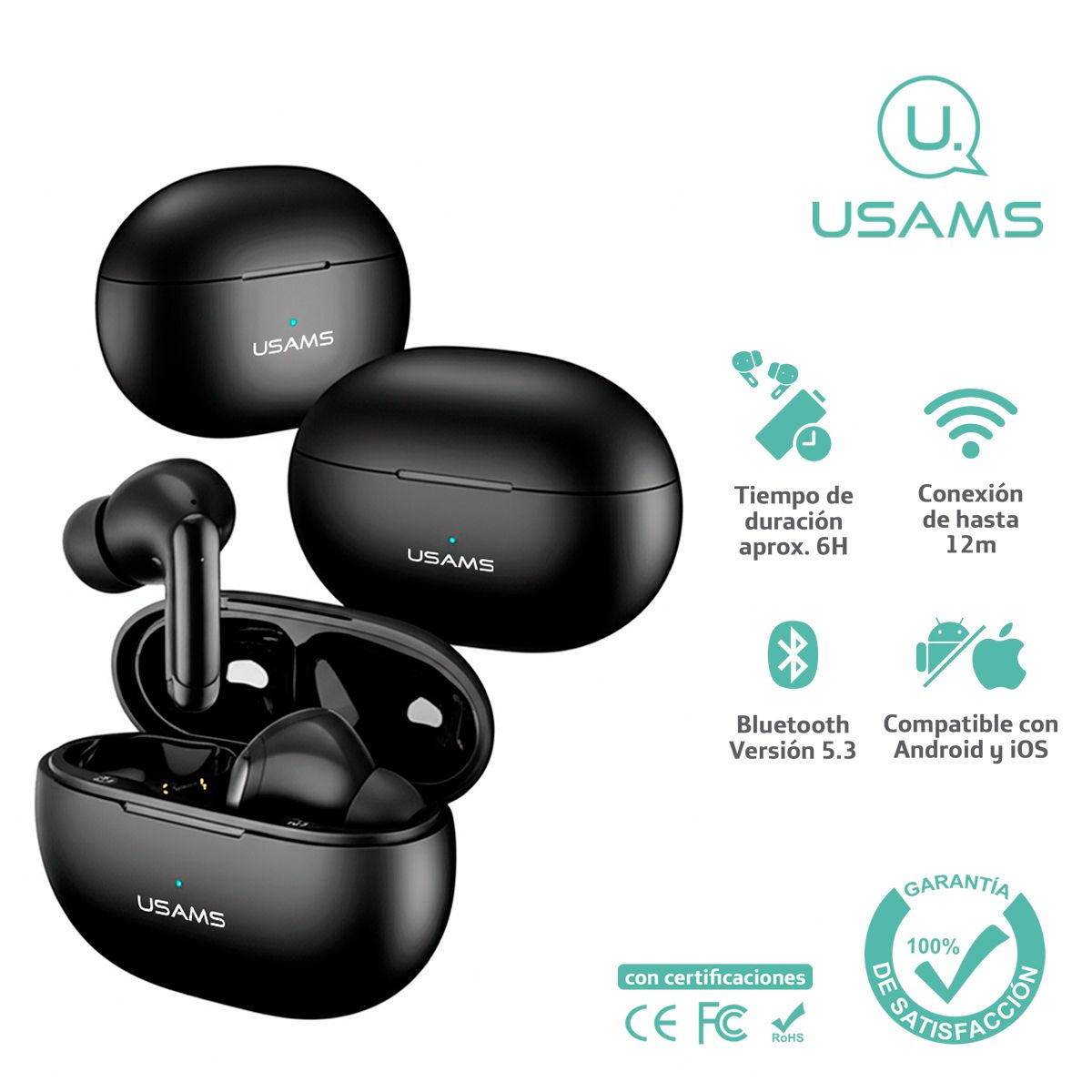 USAMS - Audífonos auriculares inalámbricos USAMS BT53 Negro XD18