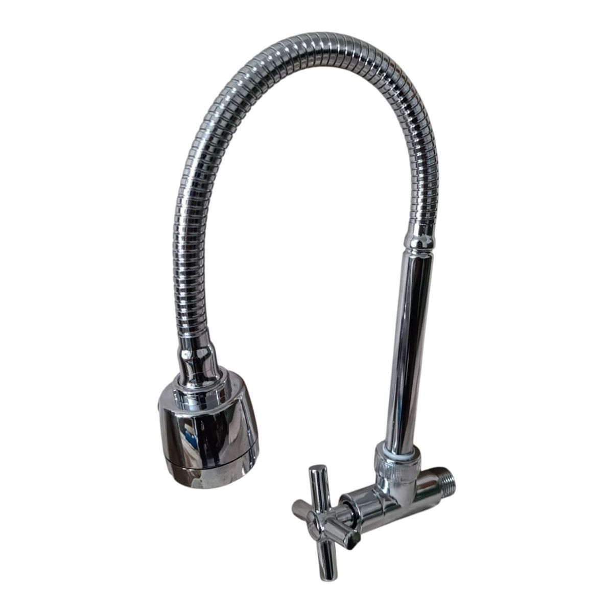 GENERICO - Grifo Caño Cocina Cruceta Pared Flexible Acero Cromado semi pesado