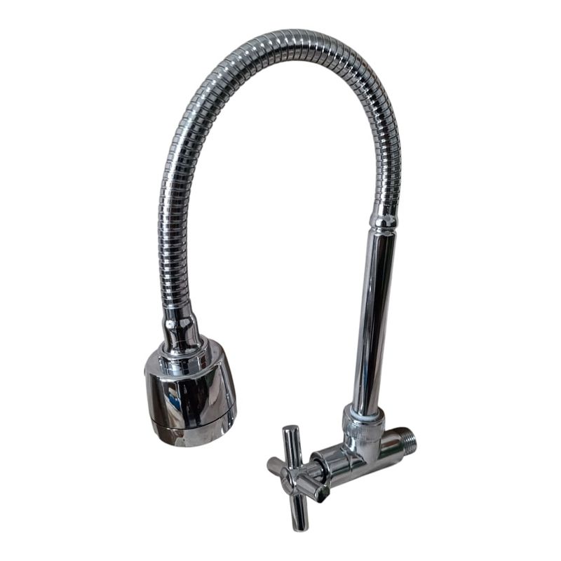 GENERICO - Grifo Caño Cocina Cruceta Pared Flexible Acero Cromado semi pesado