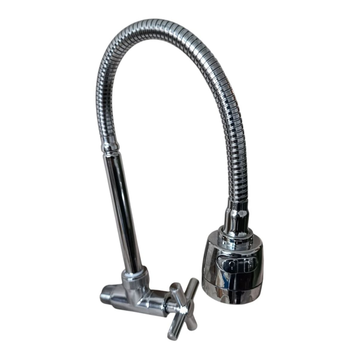 GENERICO - Grifo Caño Cocina Cruceta Pared Flexible Acero Cromado semi pesado