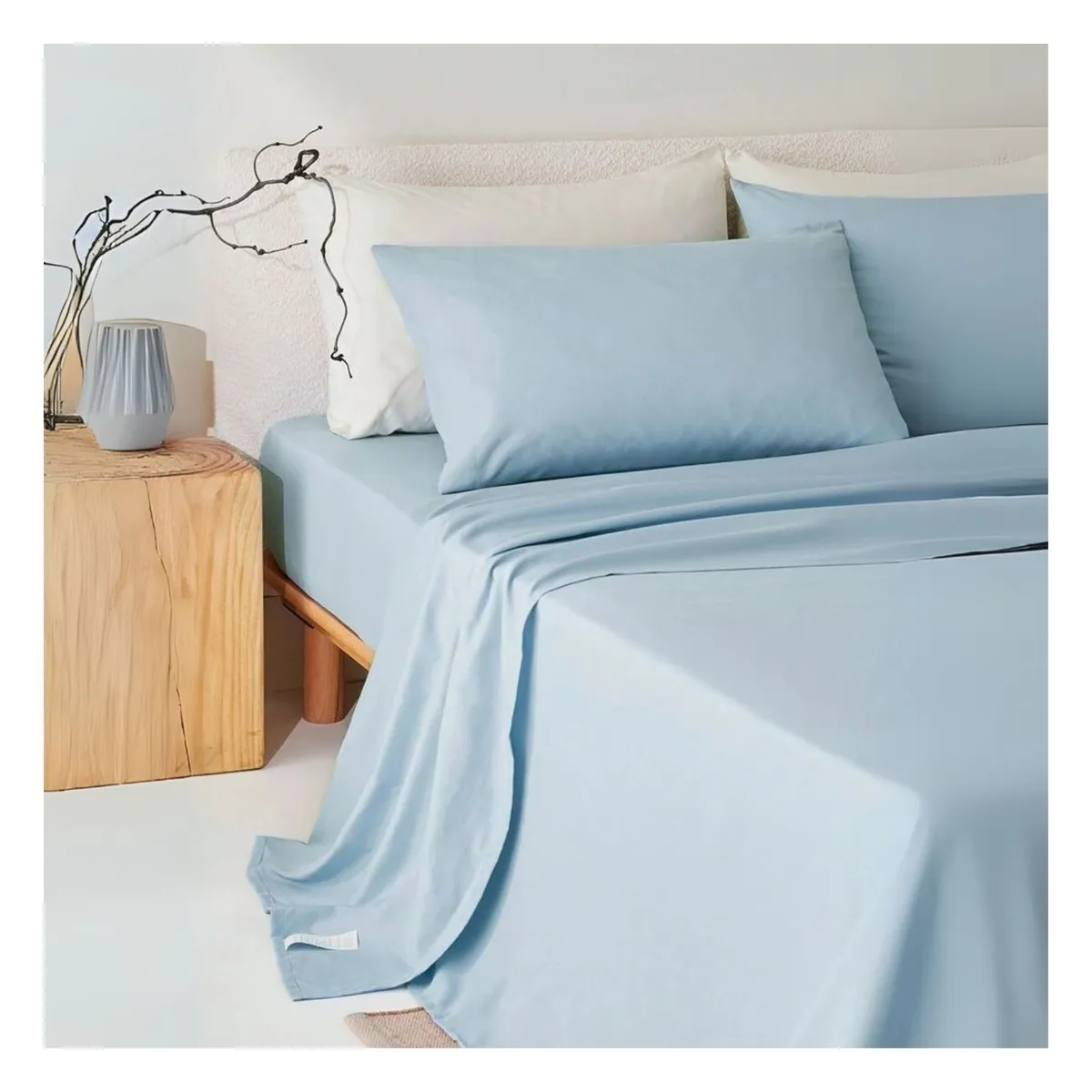 GENERICO - Sábanas 100 % algodón bramante celeste 180 hilos Lima Tienda