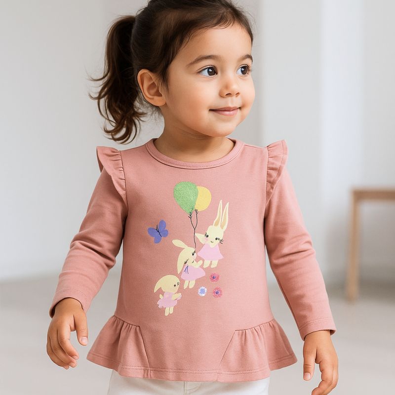 GENERICO - Polo Niña Algodón Conejos Manga Larga - Angela Kids