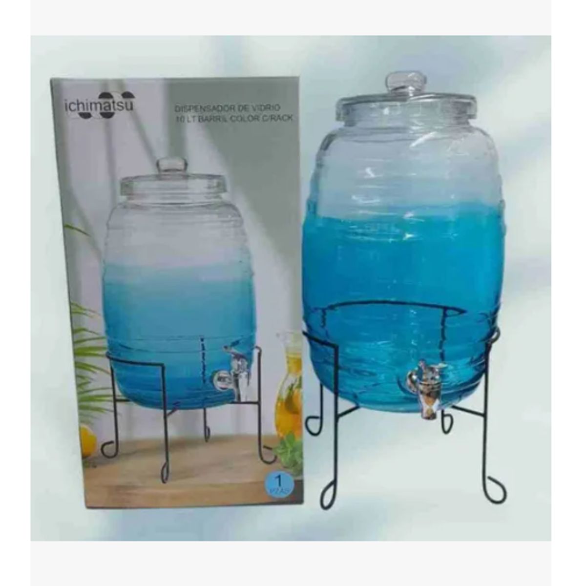 GENERICO - Dispensador De Vidrio En Forma De Barril Celeste