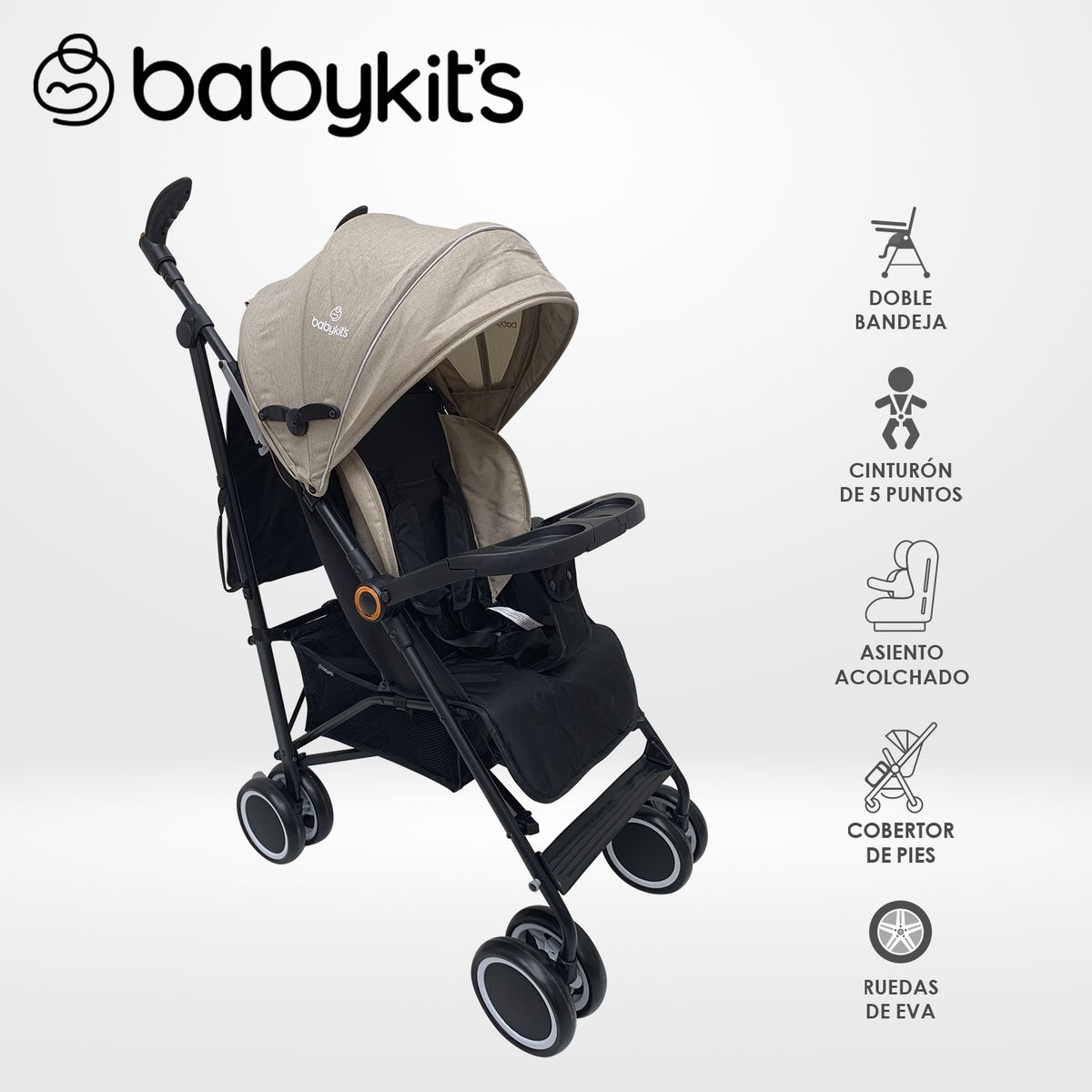 BABY KITS - Coche Bastón Fiesta con Bandeja Baby Kits Beige