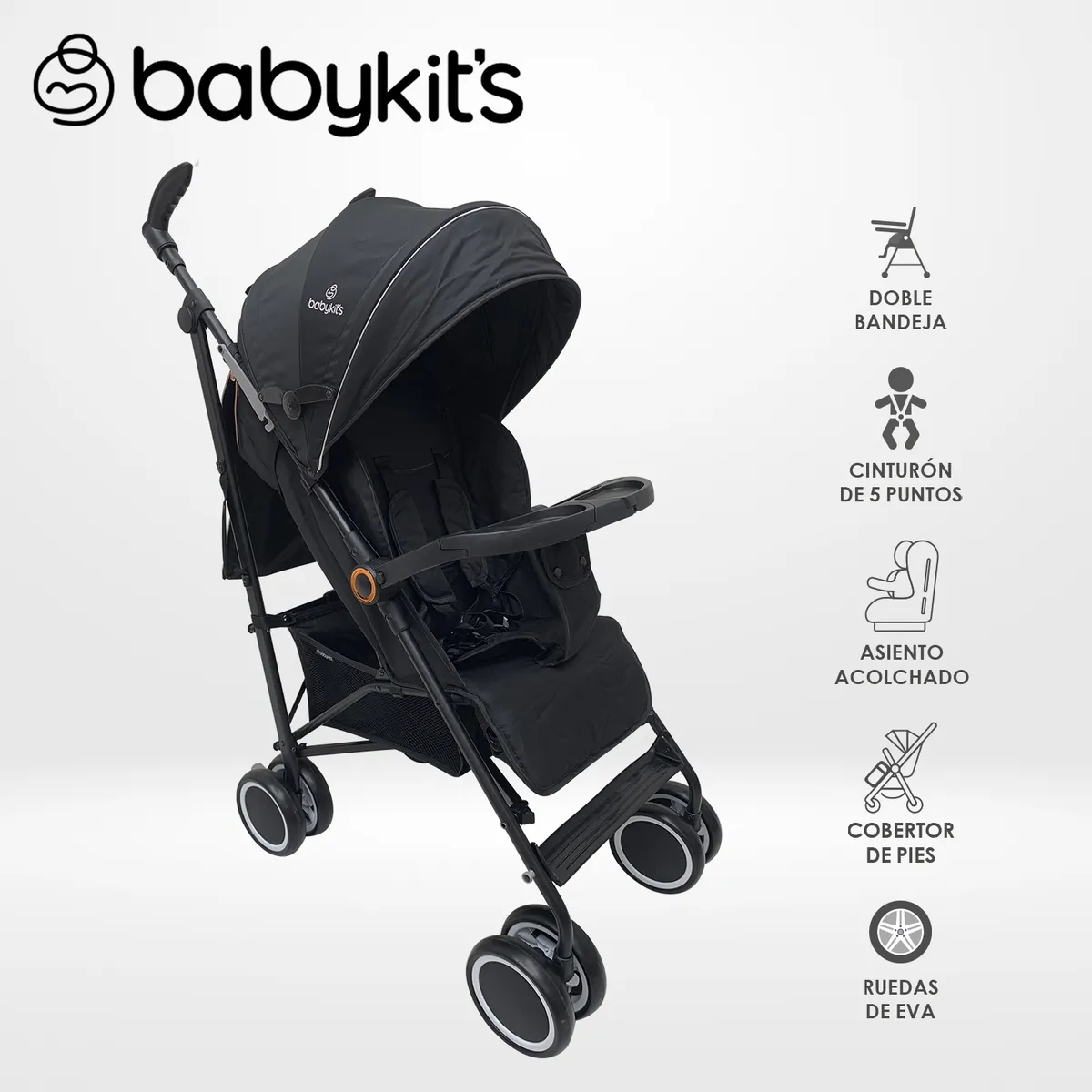 BABY KITS - Coche Bastón Fiesta con Bandeja Baby Kits Negro