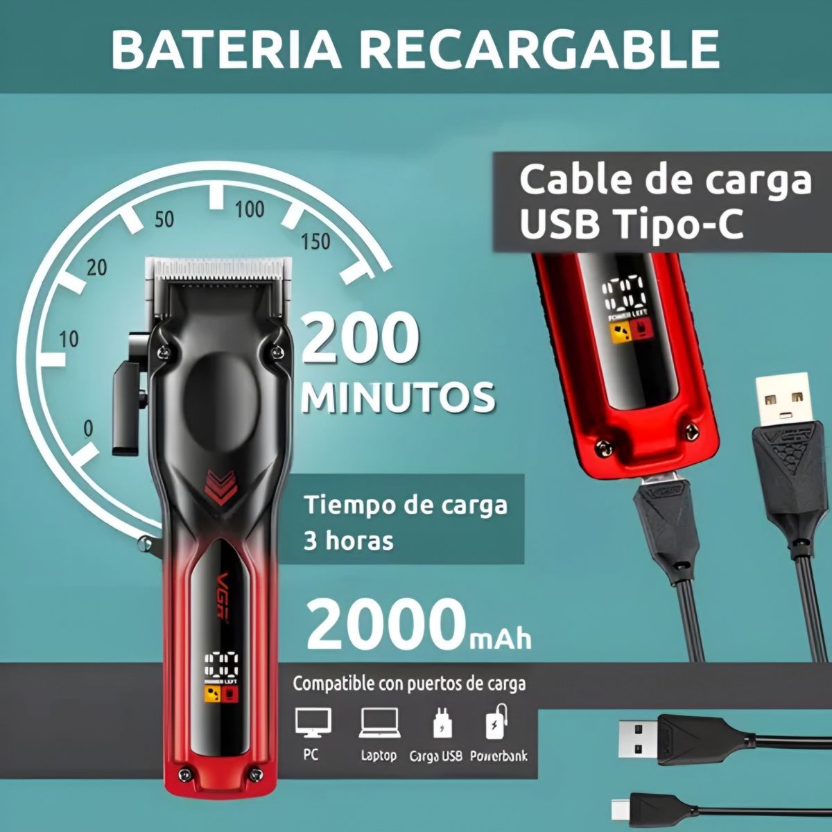 GENERICO - Cortadora de cabello VGR V-656 con patillera y afeitadora