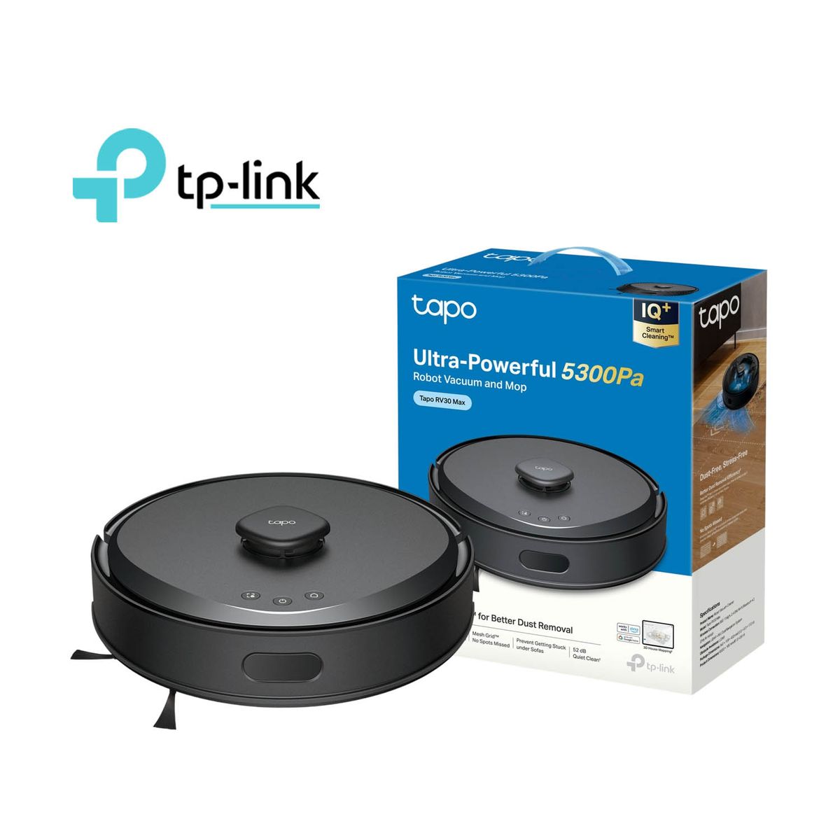 TP LINK - Tapo RV30 Max Robot Aspirador Trapeador 5300Pa Sistema LiDAR+IMU Negro