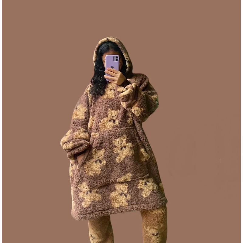 GENERICO - POLERON PIJAMA TEDDY PELUCHE INVIERNO PARA MUJER