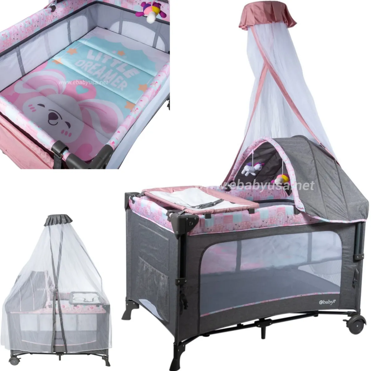 EBABY - Cuna Colecho Mecedora Dacora 750-2 ROSADO