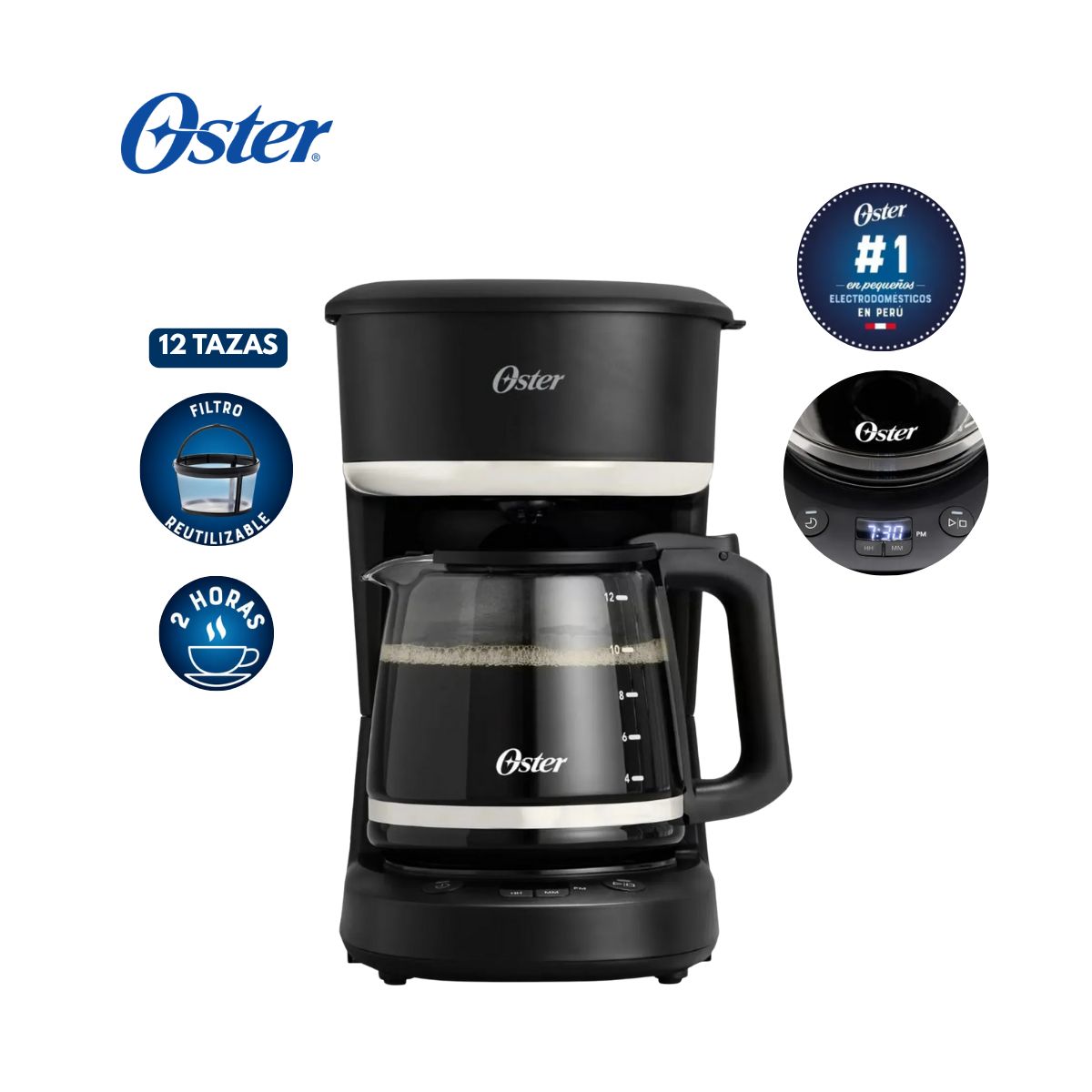 OSTER - Cafetera OSTER Programable de 12 Tazas con Filtro BVSTDCP121B