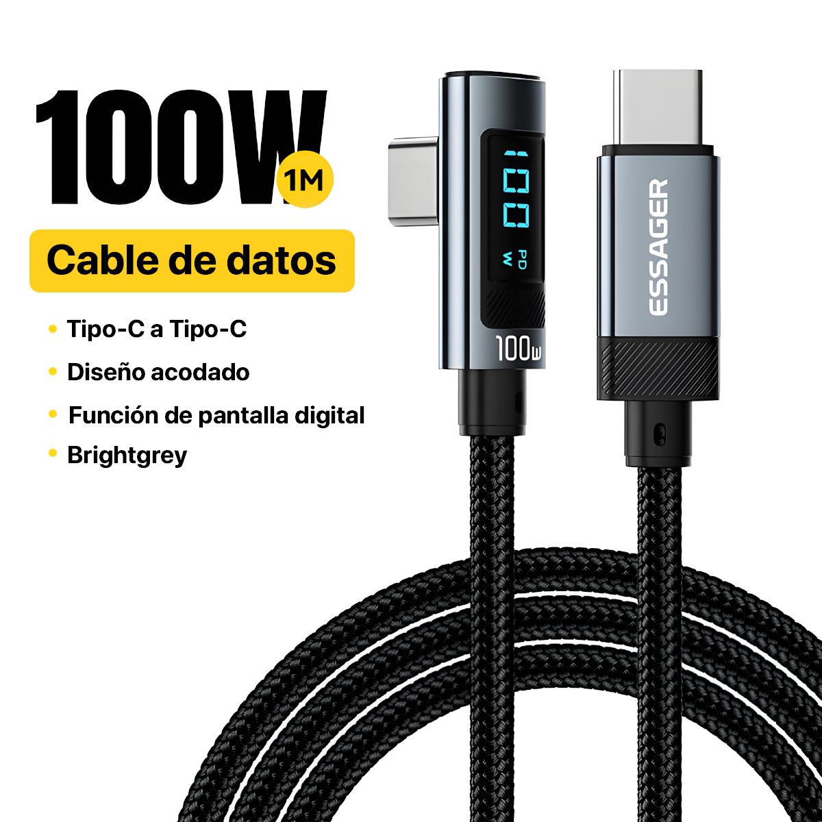 ESSAGER - Cable de Carga Rápida Essager  100W Tipo C ideal para Android y MacBook