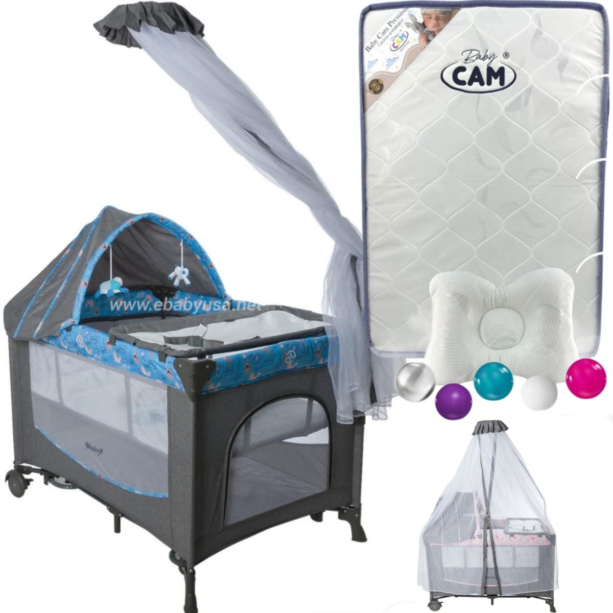 EBABY - Cuna Corral Dacora + Colchón con pelota