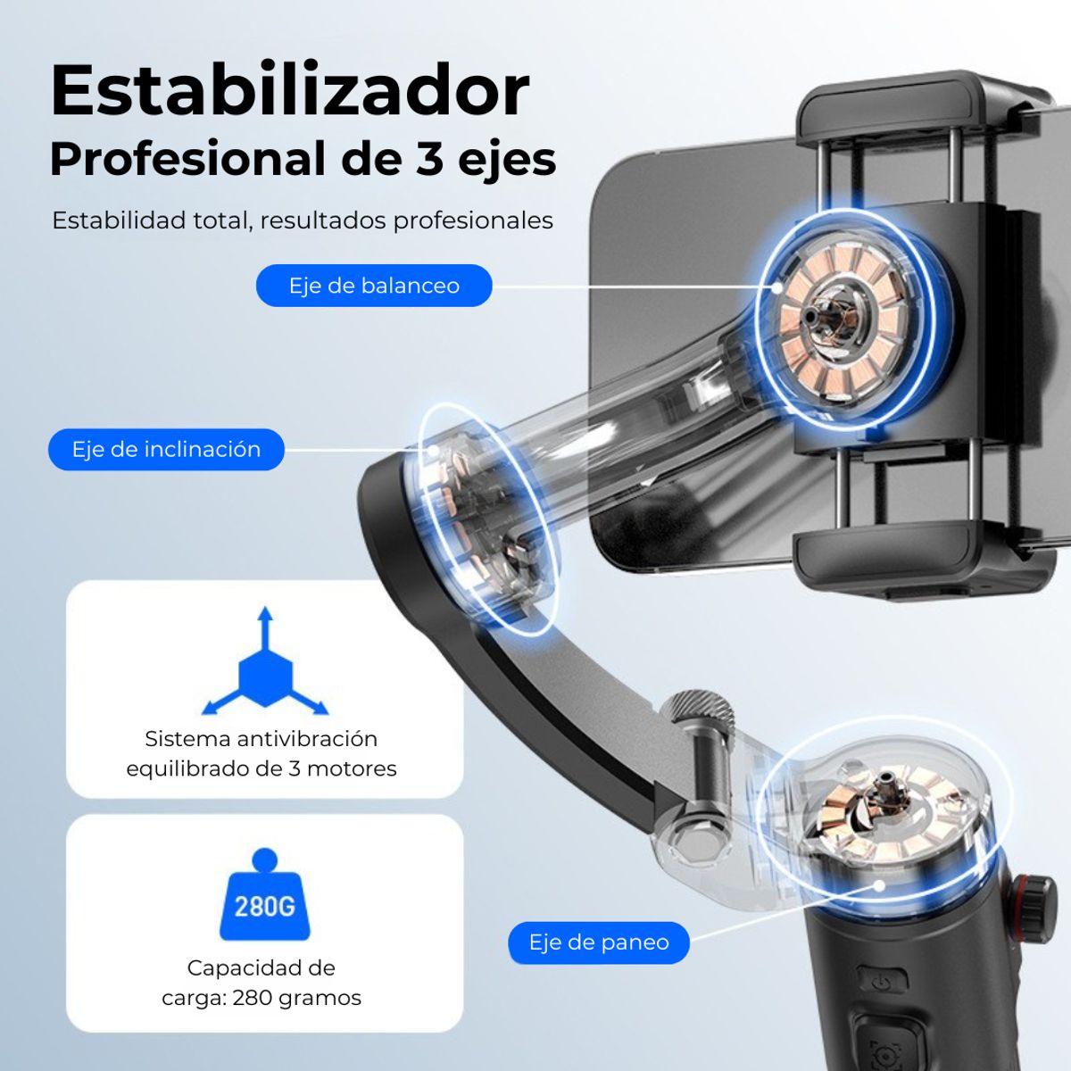 GENERICO - Gimbal Estabilizador Profesional TOKQI para celular, de 3 ejes, con seguimiento de rostro.