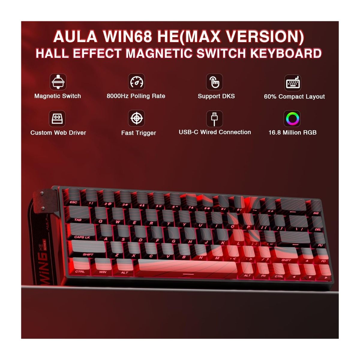 GENERICO - AULA WIN68 HE MAX Teclado Gaming Magnético 65% Hall Effect 0,02 mm