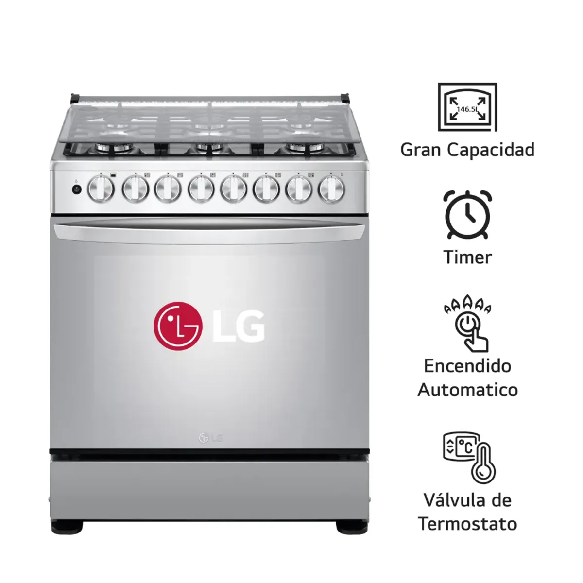 LG - Cocina A Gas 6 Hornillas Gran Capacidad Acero Inoxidable LG LRGZ5255S