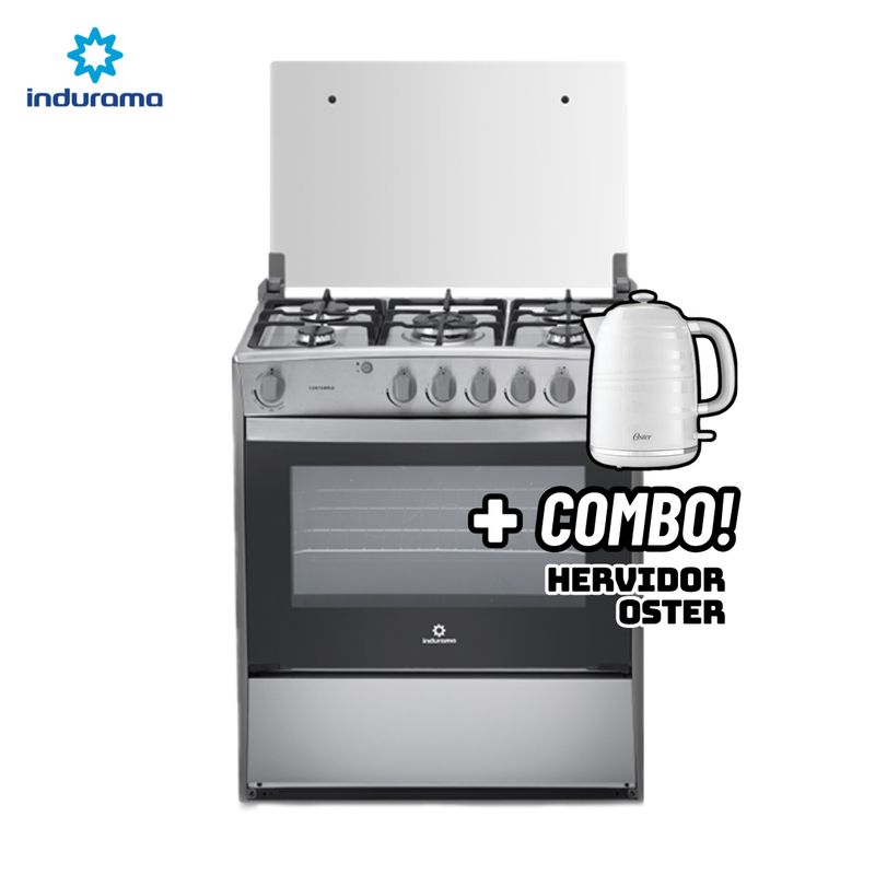 INDURAMA - COCINA DE PIE INDURAMA A GAS 5 HORNILLAS CROMA - CANTABRIA + HERVIDOR OSTER BLANCO