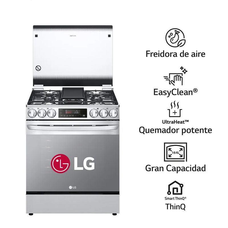 LG - Cocina a Gas 5 Hornillas Freidora de Aire Acero Inoxidable LG LRGL5845S