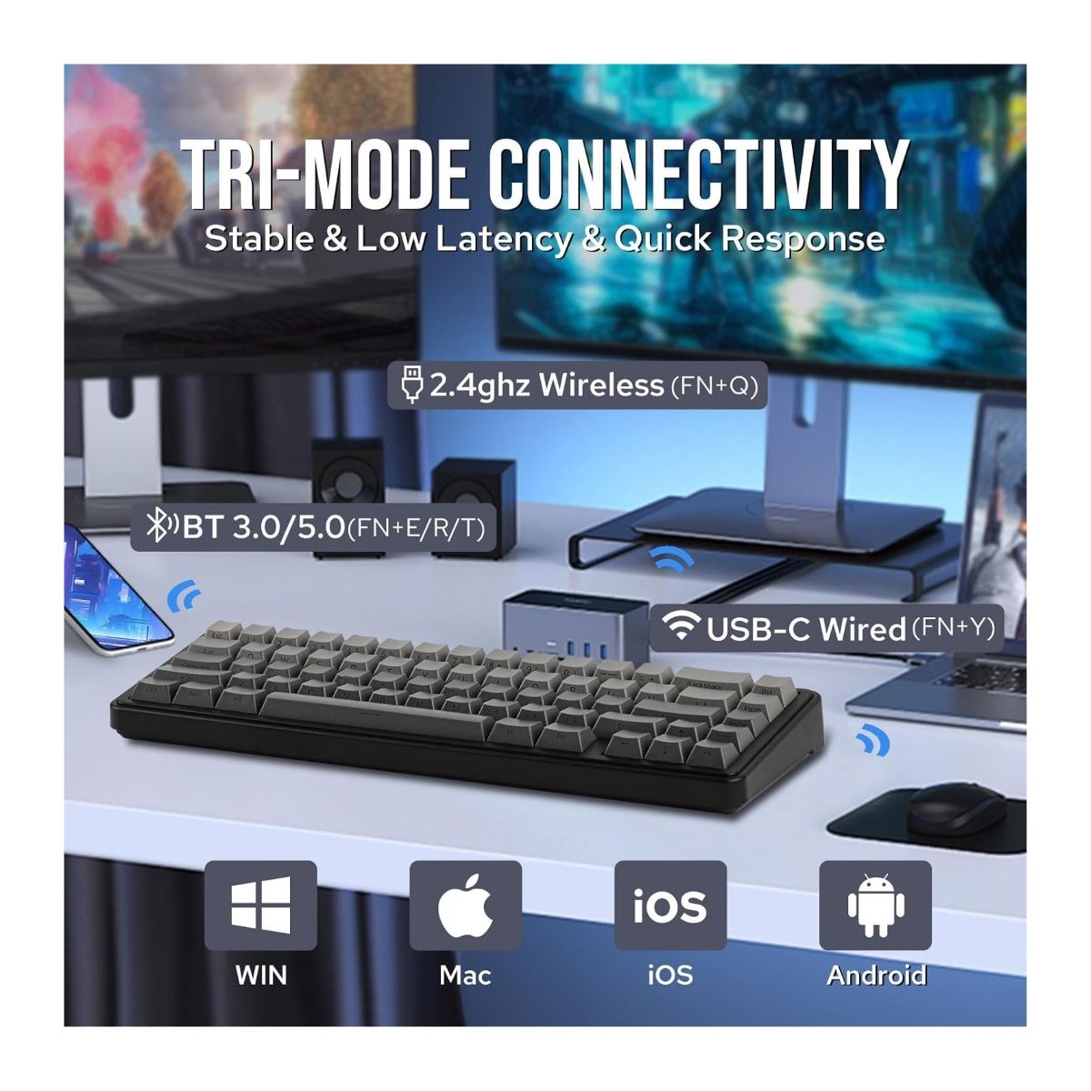 GENERICO - Teclado Mecánico Inalámbrico EPOMAKER X AULA F65 65% GraywoodV3 Switch