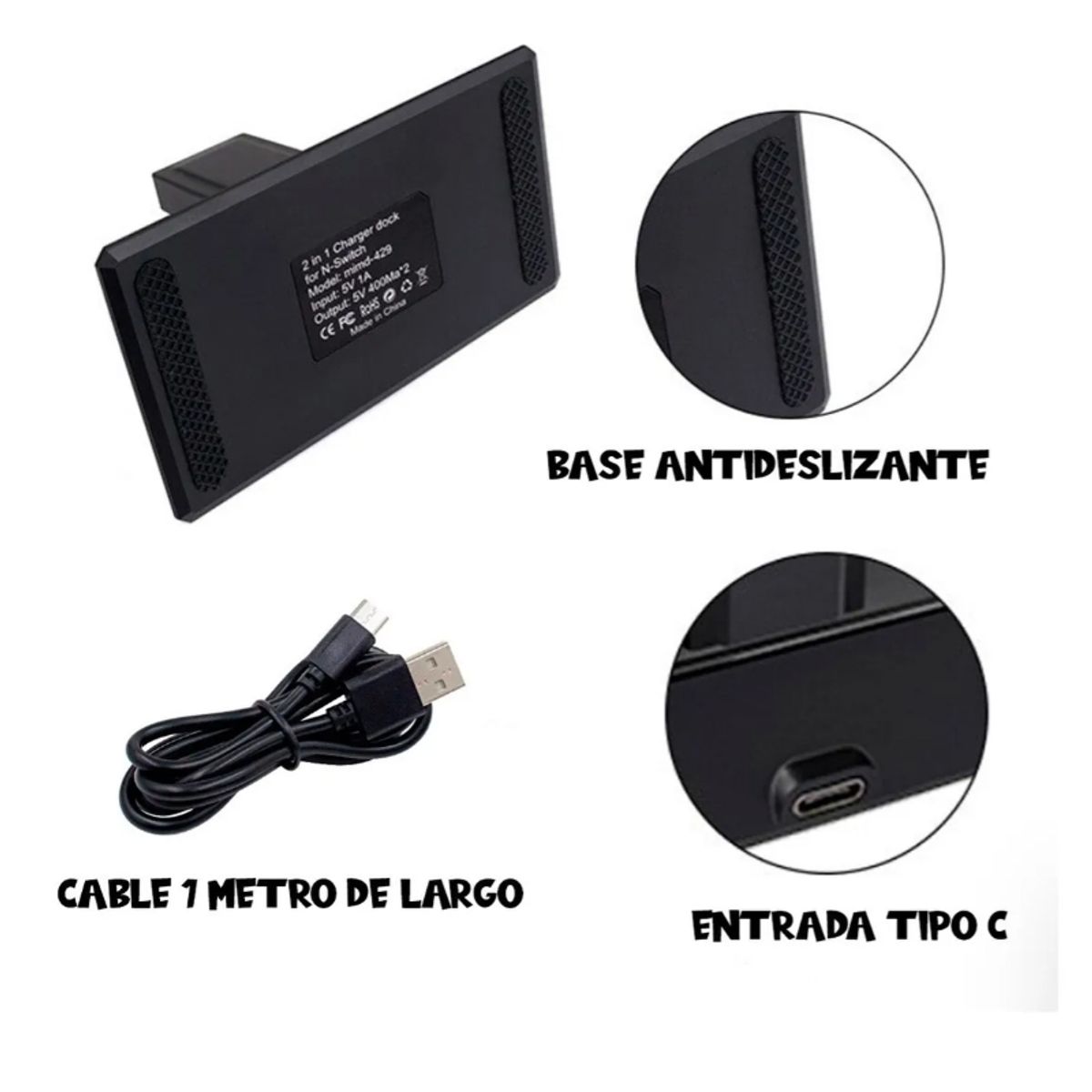 GENERICO - Estación de Carga para Nintendo Switch con carga USB Tipo C