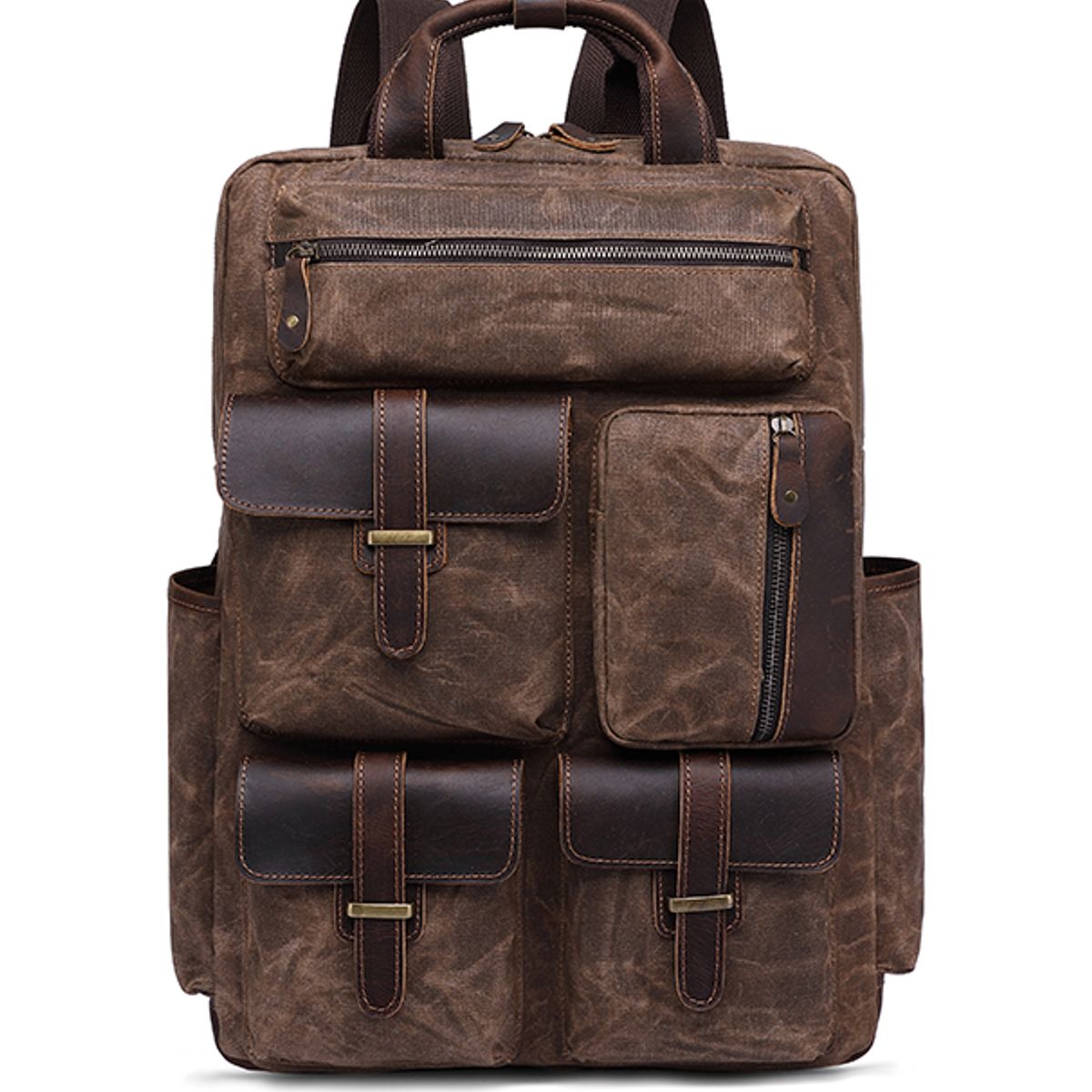 GENERICO - Mochila canvas cuero vacuno viajera urbana Rostock