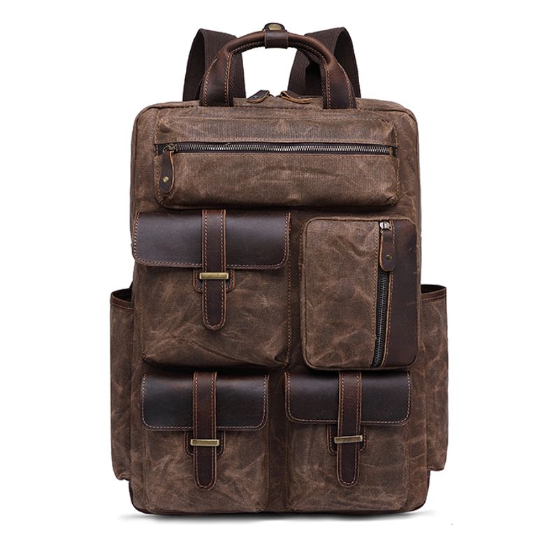 GENERICO - Mochila canvas cuero vacuno viajera urbana Rostock