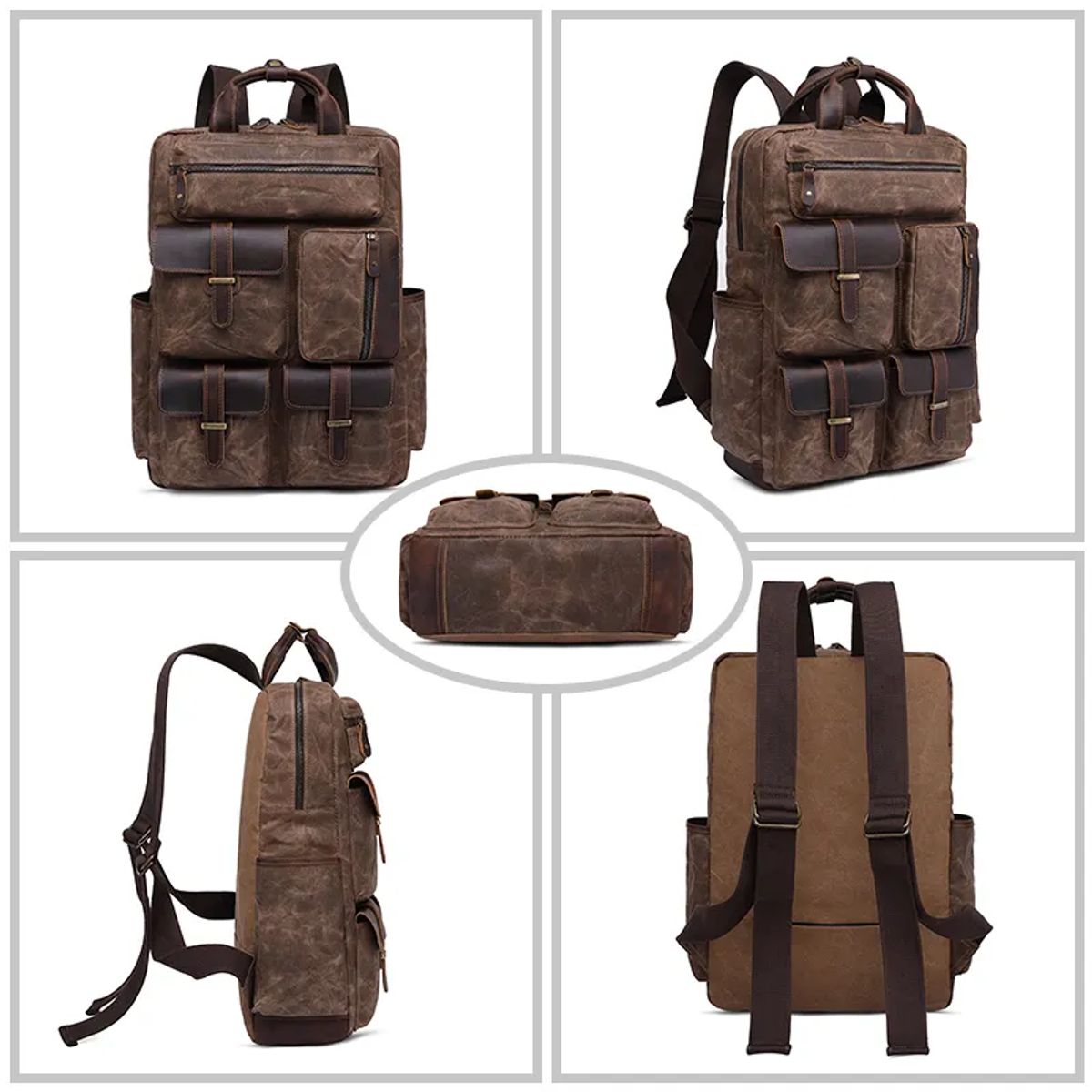 GENERICO - Mochila canvas cuero vacuno viajera urbana Rostock