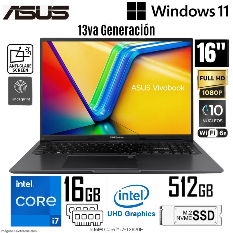 ASUS - Laptop Asus Vivobook X1605VA-MB1235 Intel Core i7-13620H 16GB RAM 512GB SSD 16"  WUXGA Indie Black