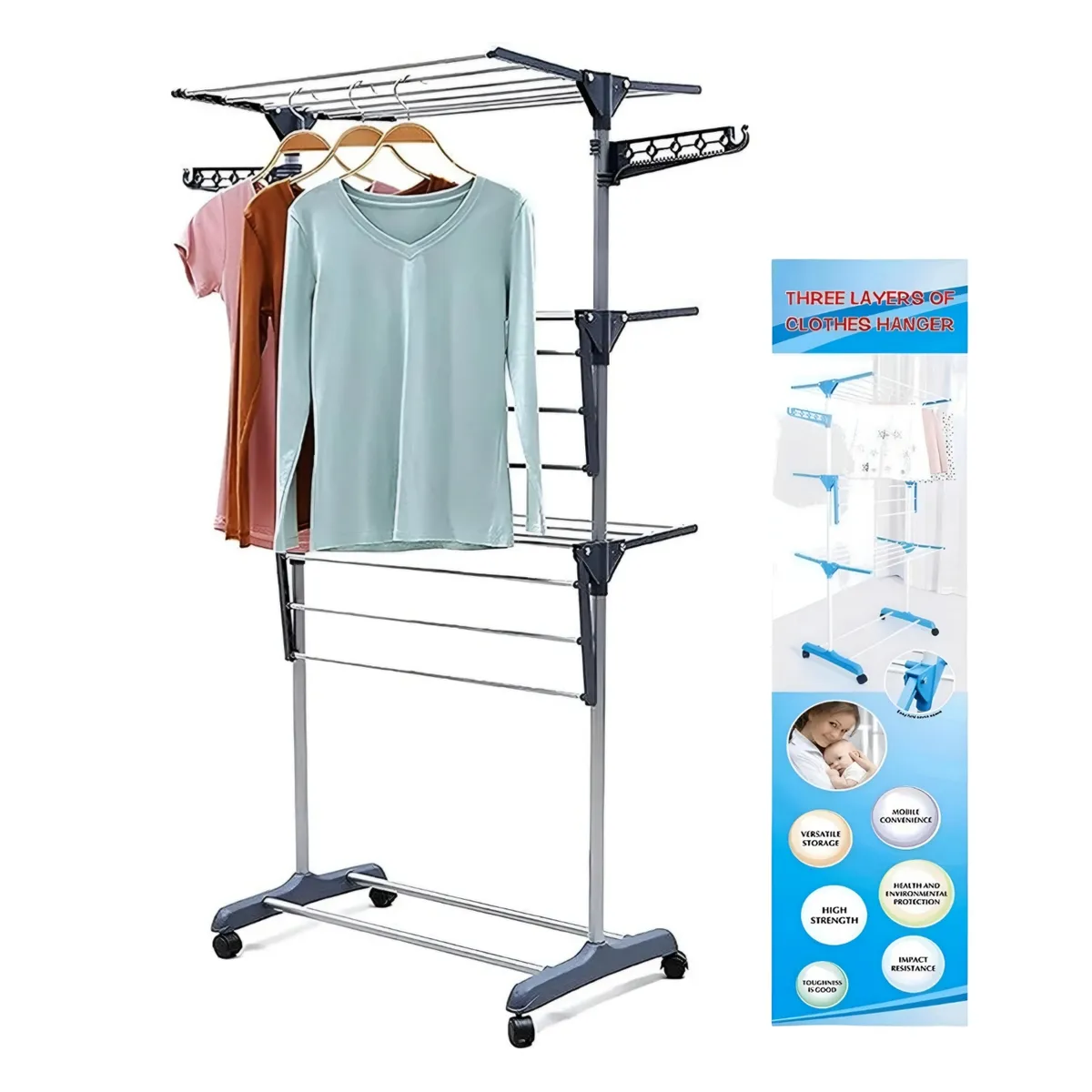 GENERICO - Tendedero de ropa armable de 3 niveles Negro gris