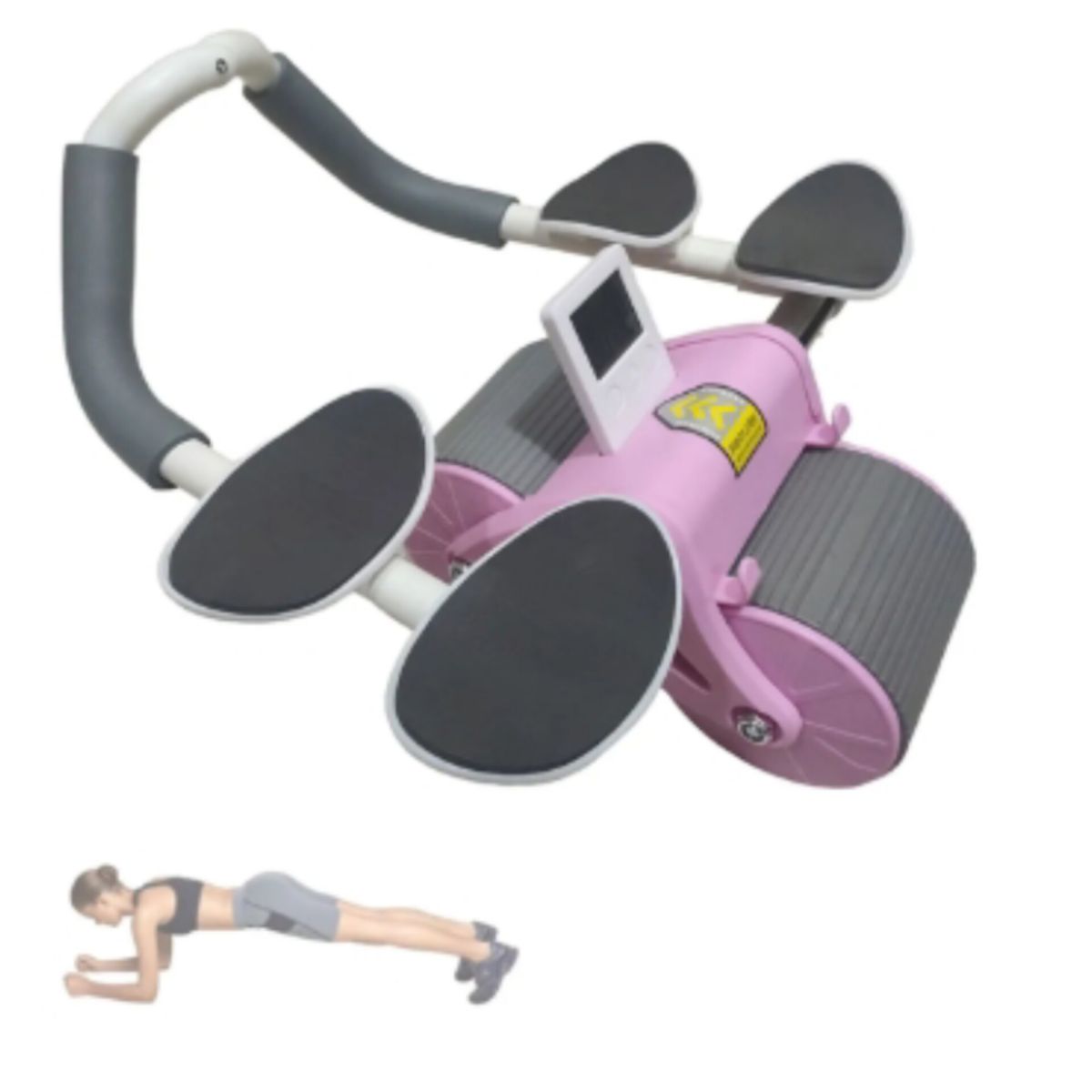 OEM - Rueda Ejercitador Abdominal Doble con Rebote + Temporizador Color Rosado