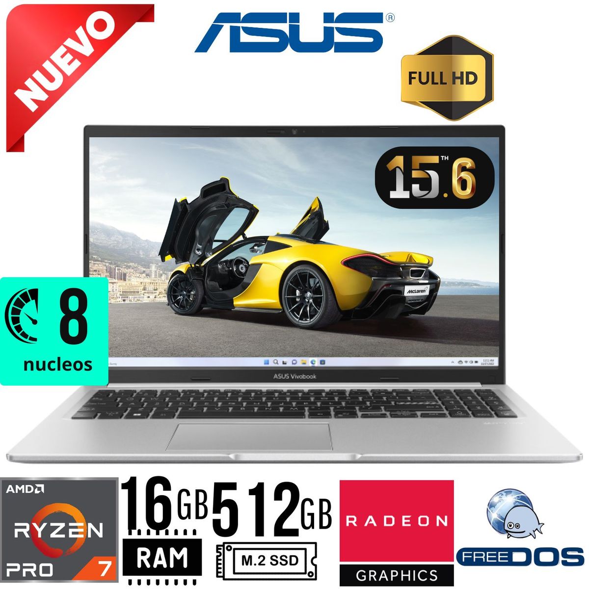 ASUS - Laptop Asus VivoBook M1502YA-NJ107 AMD Ryzen 7 7730U 15.6" FHD Ram 16GB SSD 512Gb FreeDos