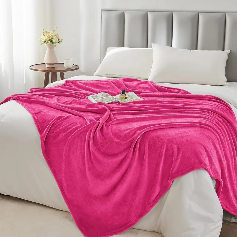 GENERICO - Manta dos plazas arrullo de felpa de terciopelo suave fucsia