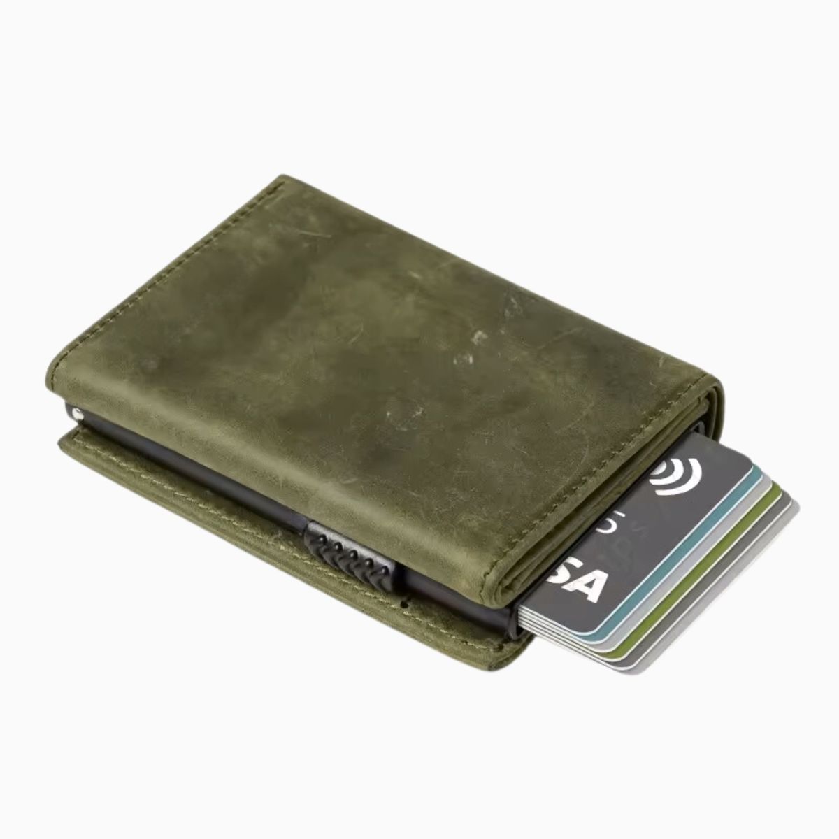 KASHITA - Billetera de Cuero para hombre con tarjetero automático anticlonación