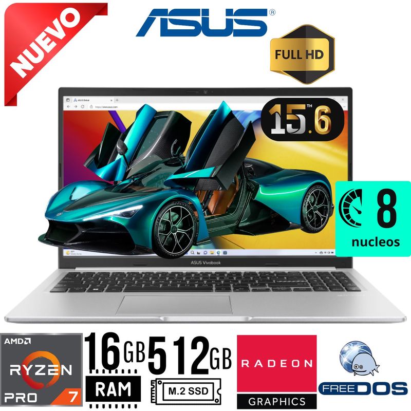 ASUS - "Laptop Asus VivoBook M1502YA-NJ107 AMD Ryzen 7 7730U 15.6"" FHD Ram 16GB SSD 512Gb FreeDos