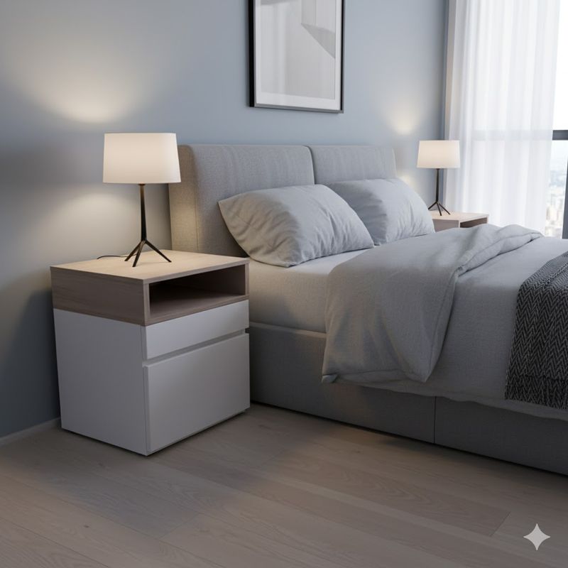 GENERICO - Velador melamina cajón y puerta blanco y nácar